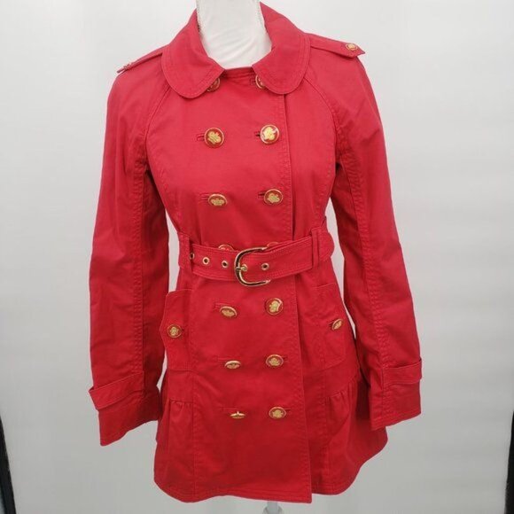 JUICY COUTURE Red Double Breasted Skirted Trench Coat Small - Picture 2 of 13
